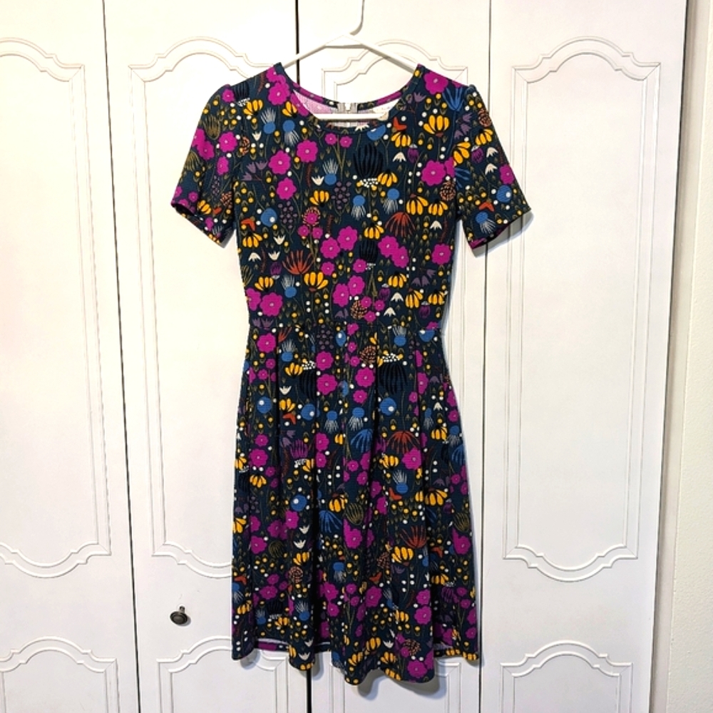 Bright, vivid floral dress with pockets! Purple, teal green, gold, blue 🌸🏵️🌺